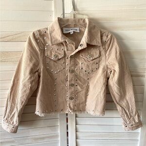Steve Madden Kids Beige Studded Corduroy Jacket Raw Hem Girls 6x